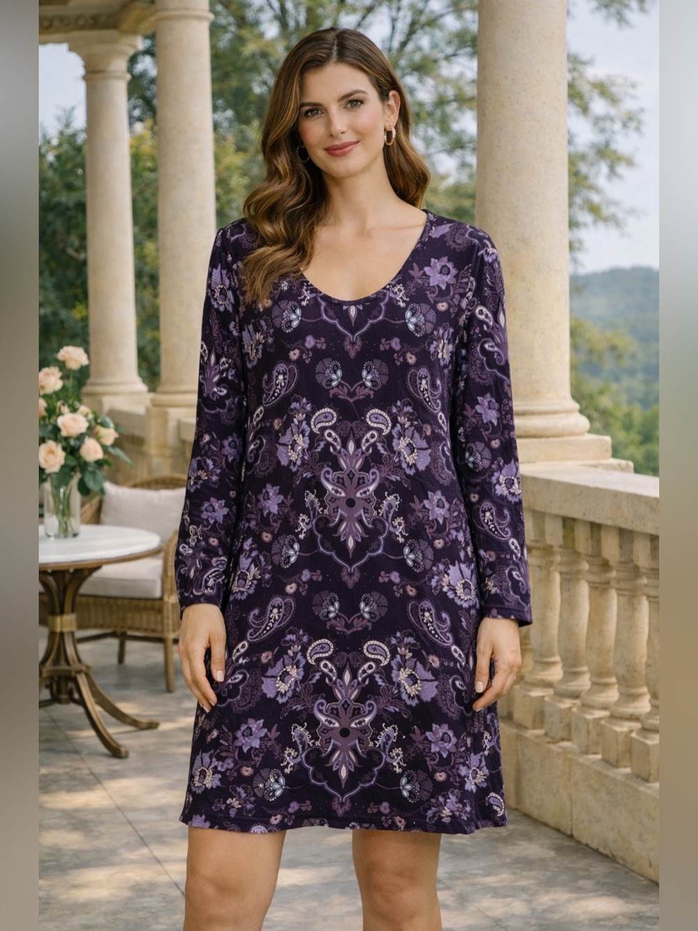 Enmain Women’s 3/4 Sleeve Knit Floral Dress Colorful Print Size 3X